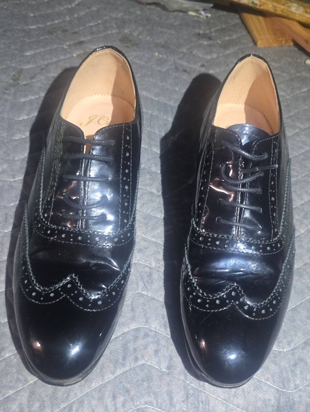 J. Crew Womans Black Patent Wingtip Oxfords